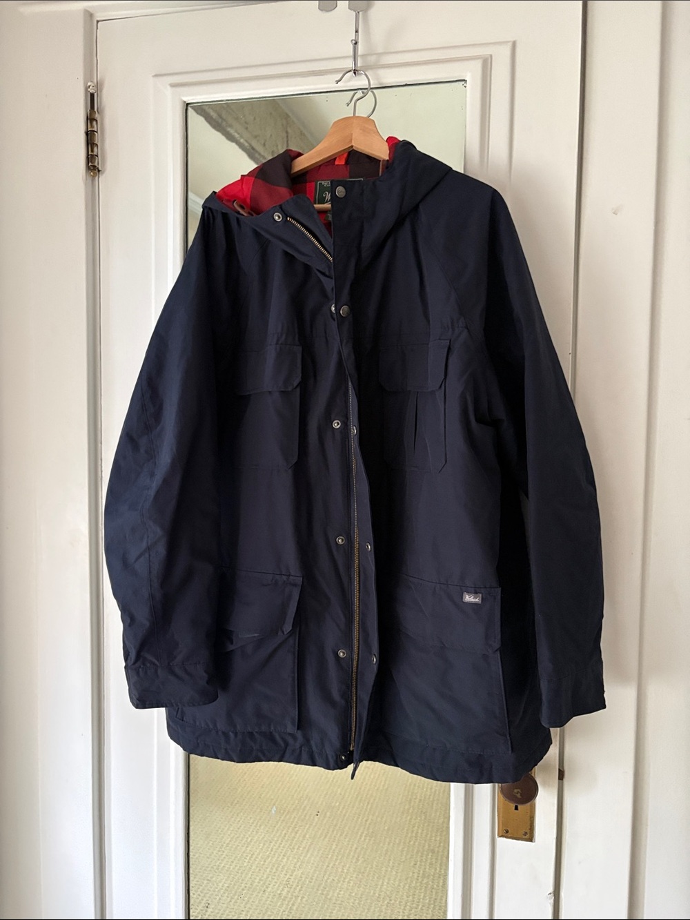 Woolrich Men’s Navy All Weather Parka Jacket with Hood Quilted Lining